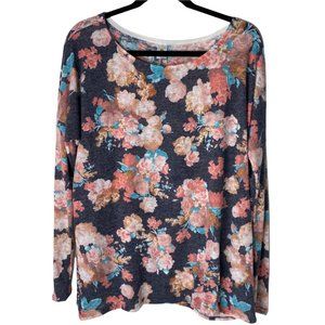 Rokoko Women's Floral Lightweight Sweater with Navy Background Size Large